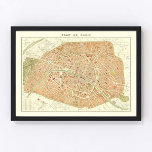 Vintage Map of Paris, France 1893