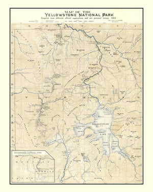 Vintage Yellowstone National Park Map 1882