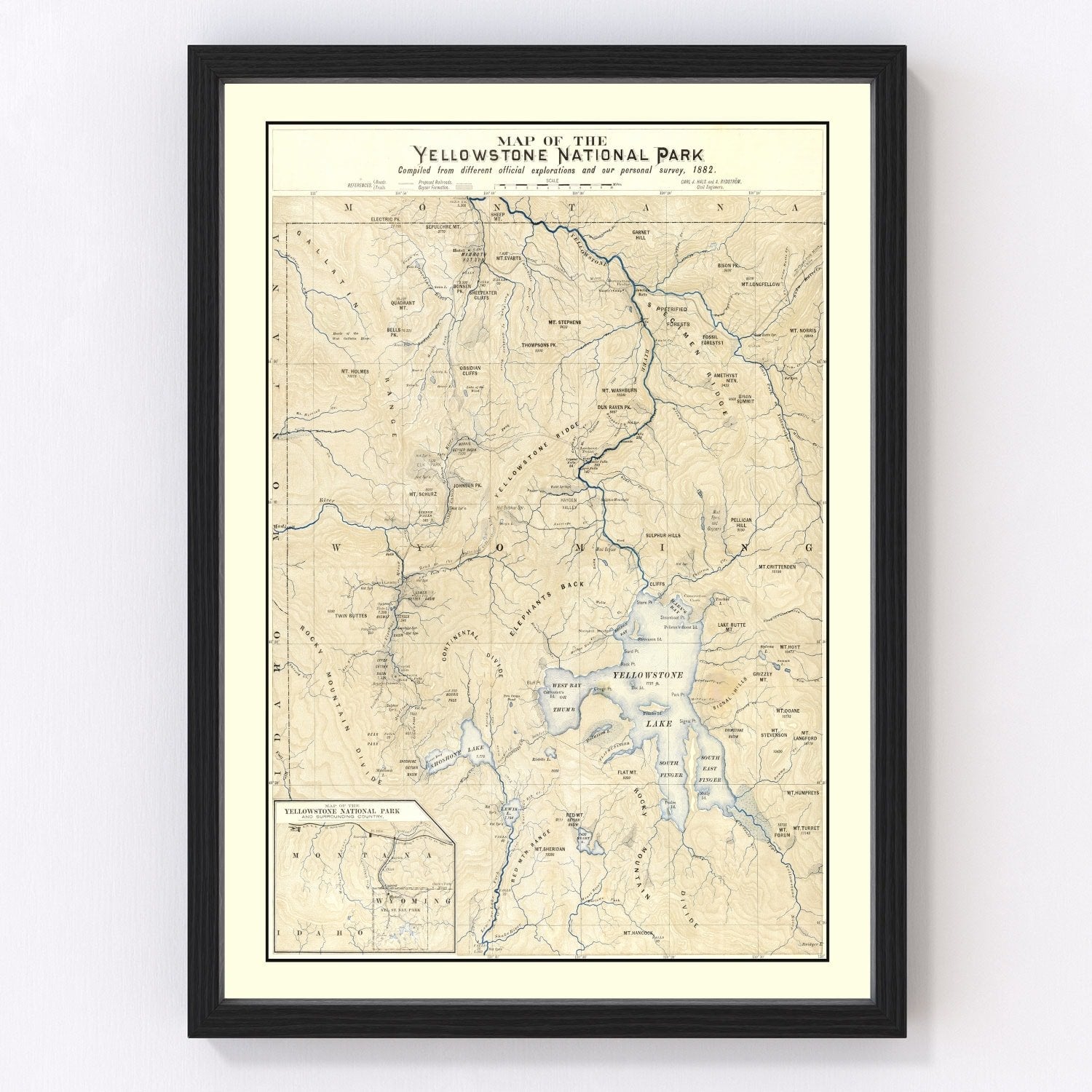 Vintage Yellowstone National Park Map 1882