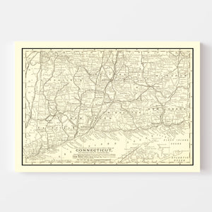 Vintage Map of Connecticut 1898
