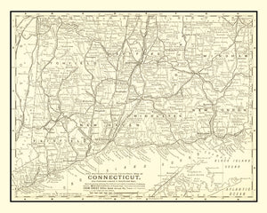 Vintage Map of Connecticut 1898