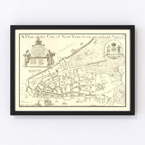 Vintage Map of New York City, New York 1728