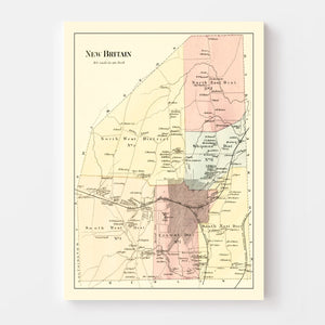 Vintage Map of New Britain, Connecticut 1869