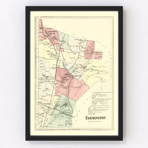 Vintage Map of Farmington, Connecticut 1869