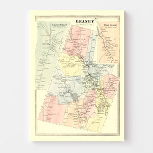 Vintage Map of Granby, Connecticut 1869