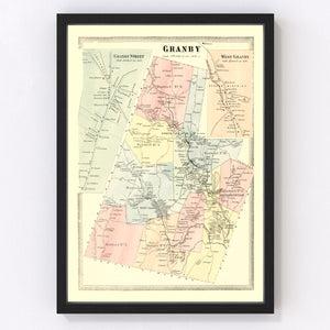 Vintage Map of Granby, Connecticut 1869