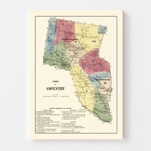 Vintage Map of Town of Coventry, Connecticut 1869