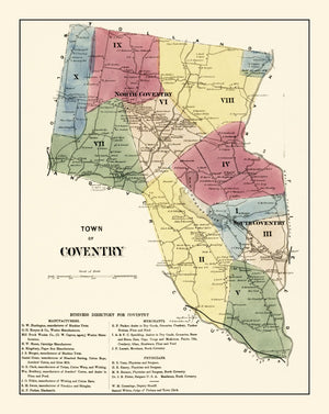 Vintage Map of Town of Coventry, Connecticut 1869