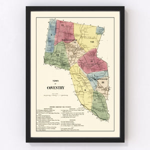 Vintage Map of Town of Coventry, Connecticut 1869
