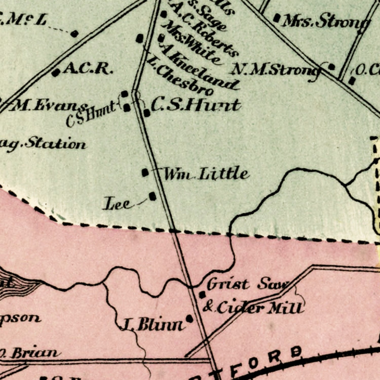Vintage Map of Town of Vernon, Connecticut 1869