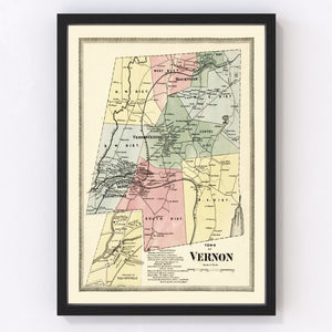 Vintage Map of Town of Vernon, Connecticut 1869