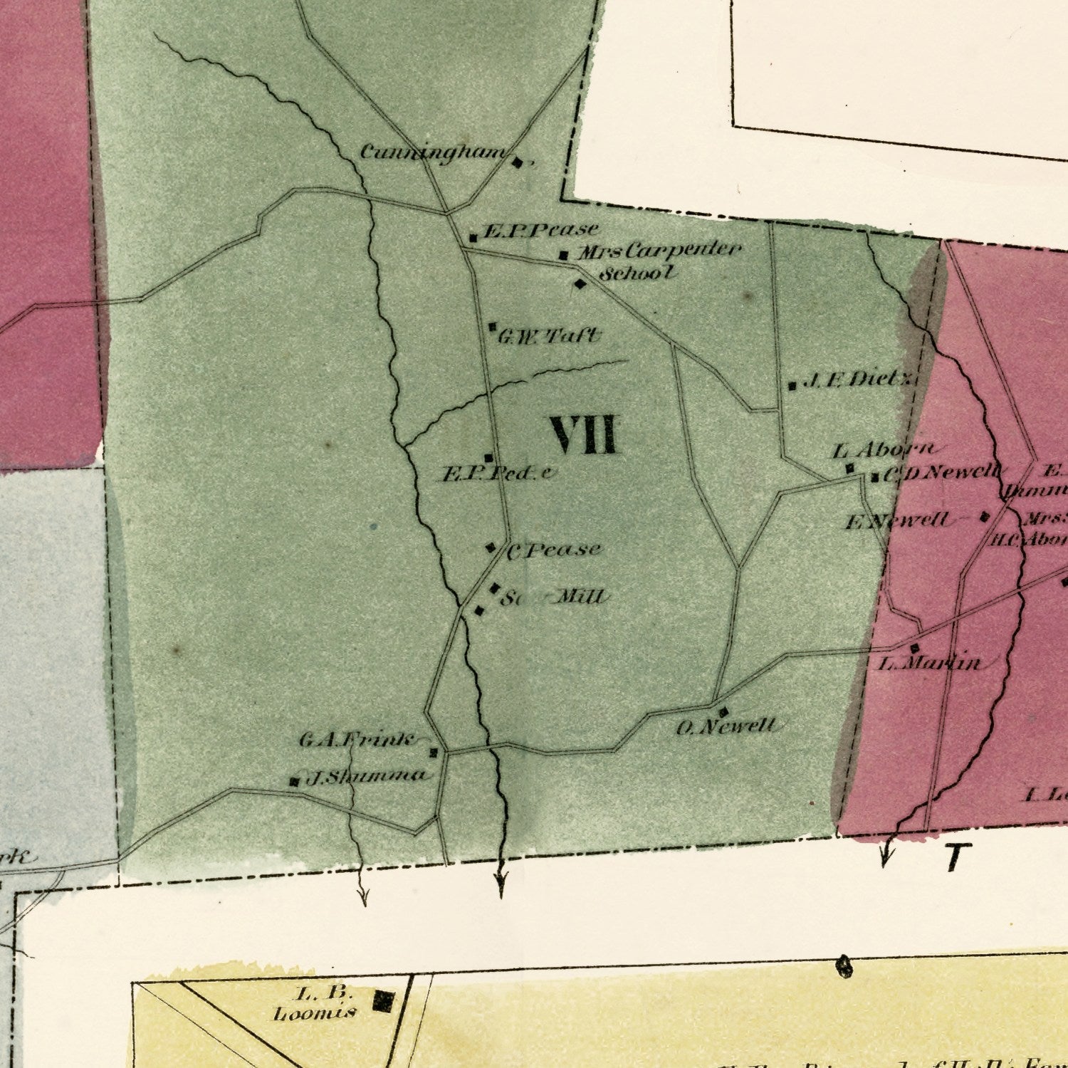 Vintage Map of Town of Ellington, Connecticut 1869