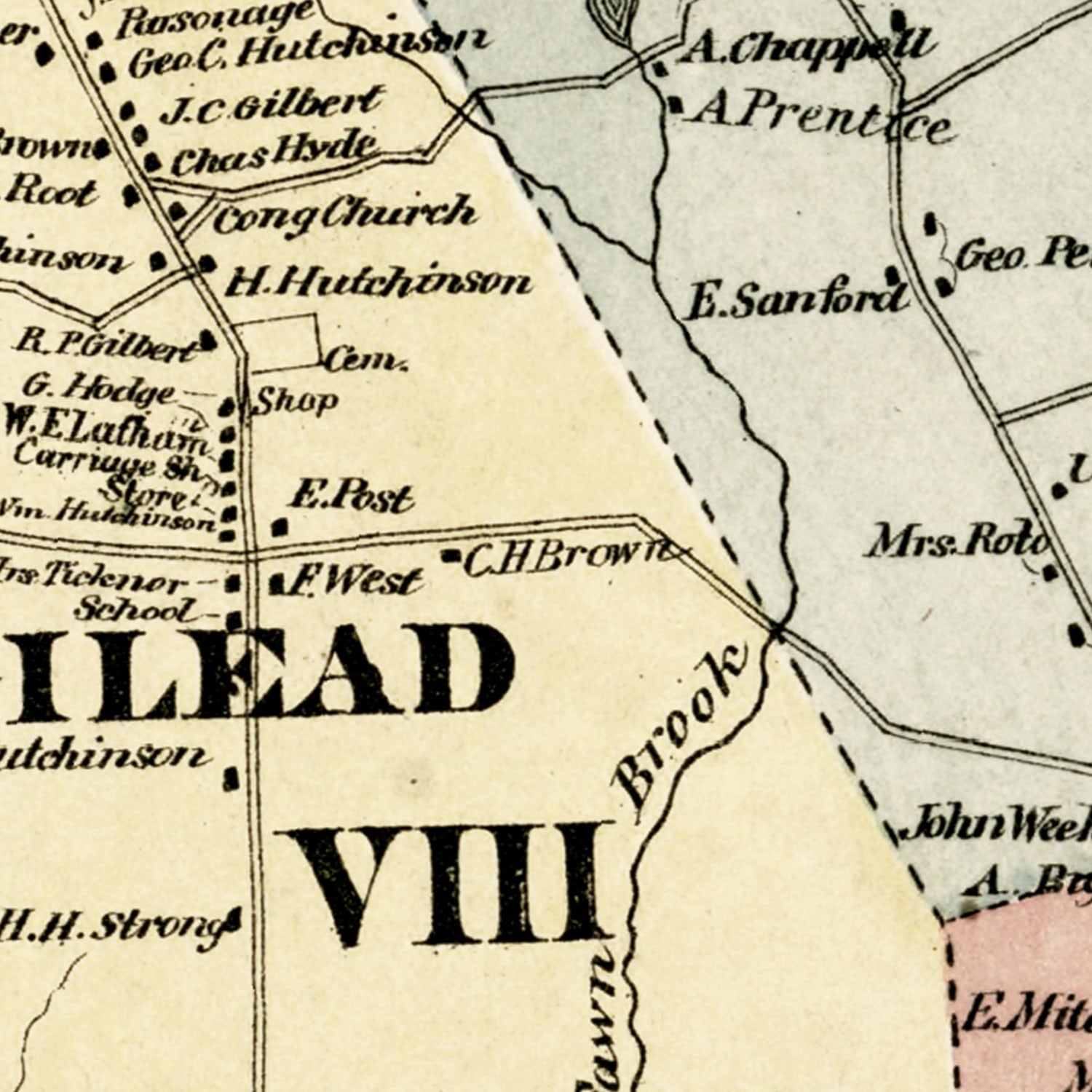 Vintage Map of Town of Hebron, Connecticut 1869