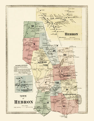 Vintage Map of Town of Hebron, Connecticut 1869