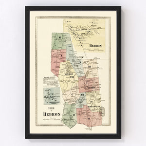 Vintage Map of Town of Hebron, Connecticut 1869