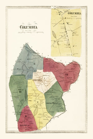 Vintage Map of Columbia, Connecticut 1869