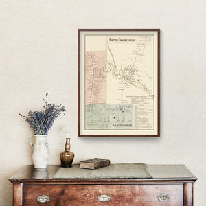 Vintage Map of South Glastenbury, Connecticut 1869