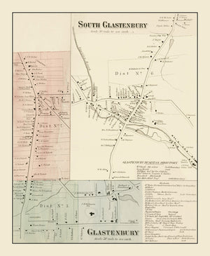 Vintage Map of South Glastenbury, Connecticut 1869