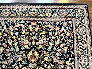 Pak Persian Rug 5x7, Floral, Colorful, Handmade Vintage Wool Rug, Finely Hand Knotted 225 KPSI, Black