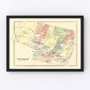 Vintage Map of Suffield, Connecticut 1869