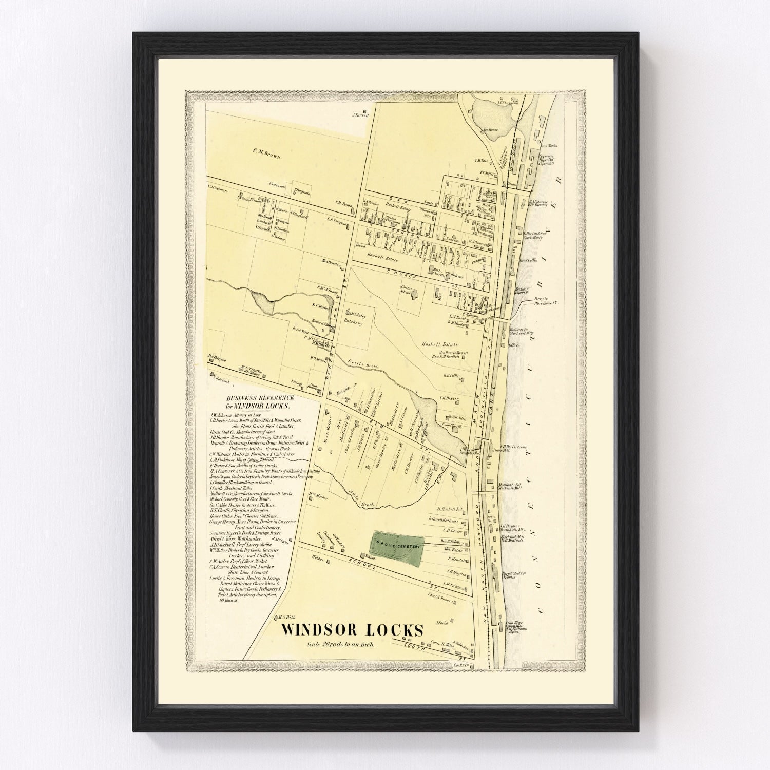 Vintage Map of Windsor Locks, Connecticut 1869
