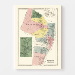 Vintage Map of Windsor, Connecticut 1869