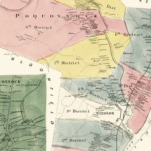 Vintage Map of Windsor, Connecticut 1869
