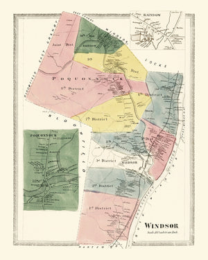 Vintage Map of Windsor, Connecticut 1869