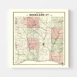 Vintage Map of Richland County, Wisconsin 1874