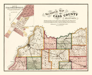 Vintage Map of Cass County, Illinois 1874