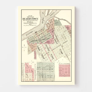 Vintage Map of Beardstown, Illinois 1874