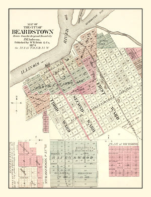 Vintage Map of Beardstown, Illinois 1874