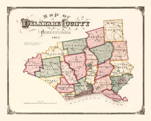 Vintage Map of Delaware County, Pennsylvania 1875
