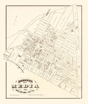 Vintage Map of Media, Pennsylvania 1875