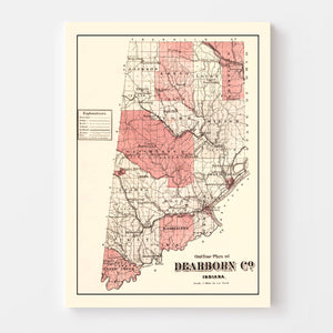 Vintage Map of Dearborn County, Indiana 1875