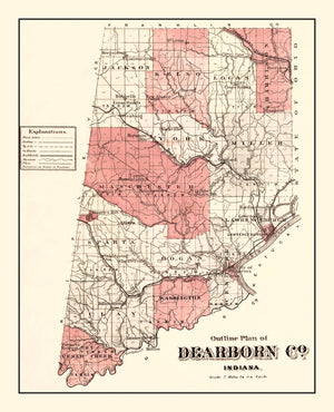 Vintage Map of Dearborn County, Indiana 1875