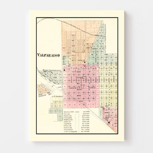 Vintage Map of Valparaiso, Indiana 1876