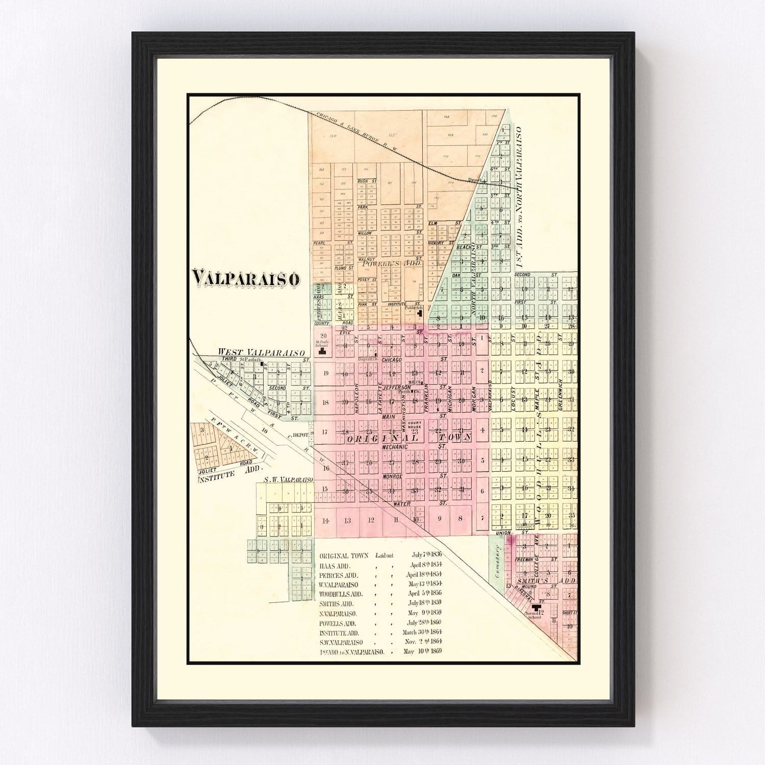 Vintage Map of Valparaiso, Indiana 1876