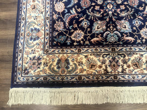Karastan Rug #747, Indigo Tabriz 5.9 x 9, Wool Carpet Original 700 Series, Vintage Area Rug Allover Floral, Discontinued, Navy Blue Ivory