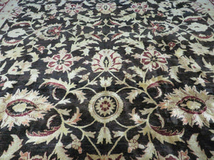 11' X 15' Vintage Hand Knotted Indian Agra Wool Rug Hand Made Dark Brown Floral