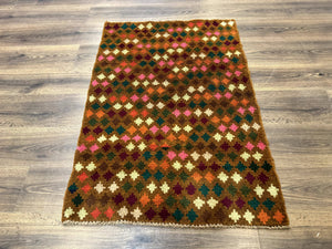 Colorful Afghan Balouch Rug 3x4, Vintage Handmade Wool Carpet