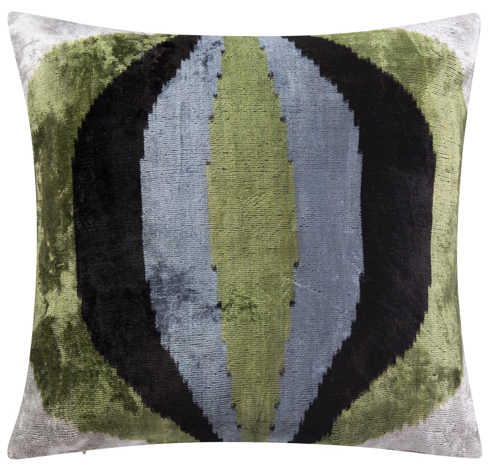 Handmade Velvet Throw Pillow - 16x16 Inches, Naturally Vegetable-Dyed, Premium Down Feather Insert - Green, Black, and Gray Abstract Design, Luxury Home Decor Accent