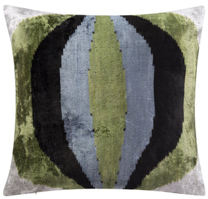 Handmade Velvet Throw Pillow - 16x16 Inches, Naturally Vegetable-Dyed, Premium Down Feather Insert - Green, Black, and Gray Abstract Design, Luxury Home Decor Accent