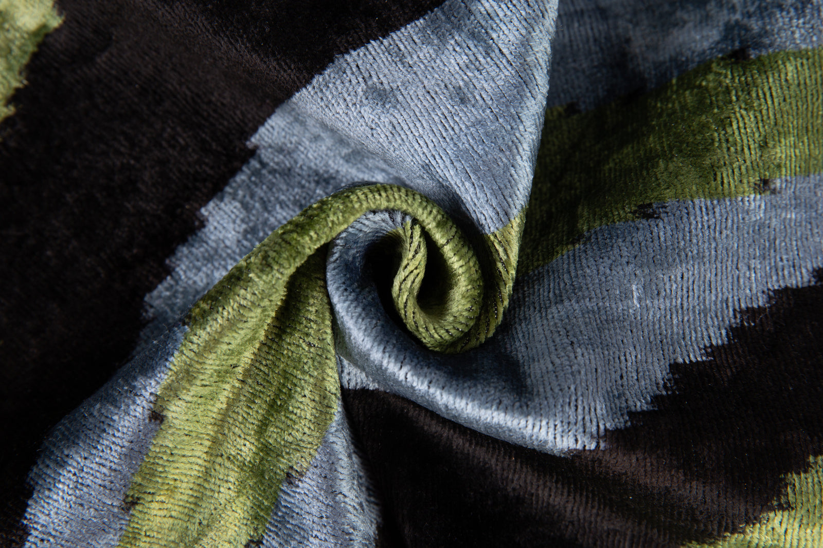Handmade Velvet Throw Pillow - 16x16 Inches, Naturally Vegetable-Dyed, Premium Down Feather Insert - Green, Black, and Gray Abstract Design, Luxury Home Decor Accent