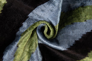 Handmade Velvet Throw Pillow - 16x16 Inches, Naturally Vegetable-Dyed, Premium Down Feather Insert - Green, Black, and Gray Abstract Design, Luxury Home Decor Accent