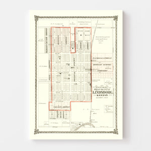 Vintage Map of Lindsborg, Kansas 1884