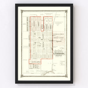 Vintage Map of Lindsborg, Kansas 1884