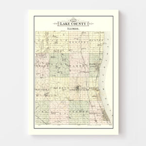Vintage Map of Lake County, Illinois 1885