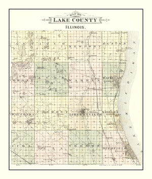 Vintage Map of Lake County, Illinois 1885