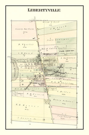 Vintage Map of Libertyville, Illinois 1885